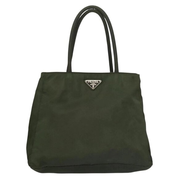 PRADA Hand Bag Nylon Khaki Silver Auth - Picture 1 of 16